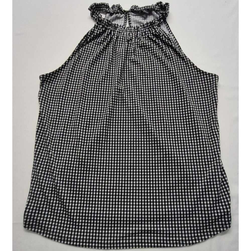 Adrianna Papell women black/white check Halter-Top Shirt Med. keyhole high neck